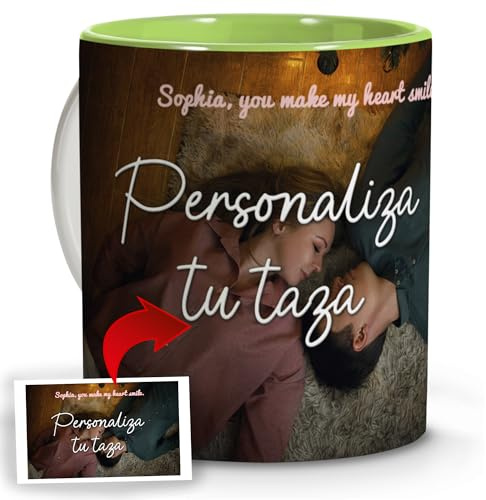 Taza Personalizada con Foto y Texto. Regalos Originales Personalizados. Regalo para Madre Navidad. Taza Día de la Madre Personalizada. Canecas Dia Dos Namorados Personalizada. Interior Verde Claro
