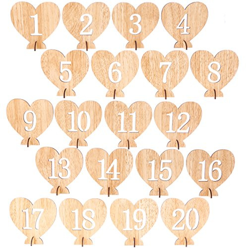 LUOEM Hochzeit Tischnummern Herzform 1-20 Hochzeit Geburtstag Engagement Tischdeko 20 Stücke