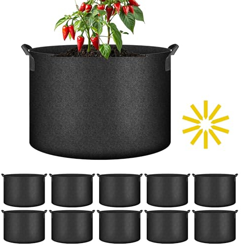 iPower 10-Pack 10-Gallon Grow Bags Nonwoven Fabric Pots Aeration Container with Strap Handles for Garden and Planting, 10 Gallon, Black