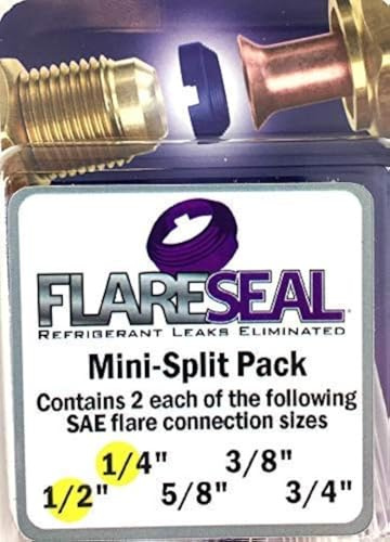 FlareSeal® Model MSP-0408 Leak Free SAE Flare Connections - Refrigerant Leaks Refrigeration, HVAC, Ductless, Schrader Valve or Mini Split Applications (1/4, Mini Split Pack - (2) 1/4 and (2) 1/2)