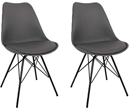 NIMARA 2er Set Comfort Stuhl in skandinavischem Design | Ess- und Küchenstühle | Stühle in Schwarz, Weiß, Grau | Sitzkissen | Retro (Grau)