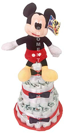 Gâteau à couches Mickey mousse (taille 3 (4-9 kg)) by MomentosGourmet Ajoutez votre dédicace personnalisée. Cadeau pour bébé très pratique. Panier pour bébé nouveau-né
