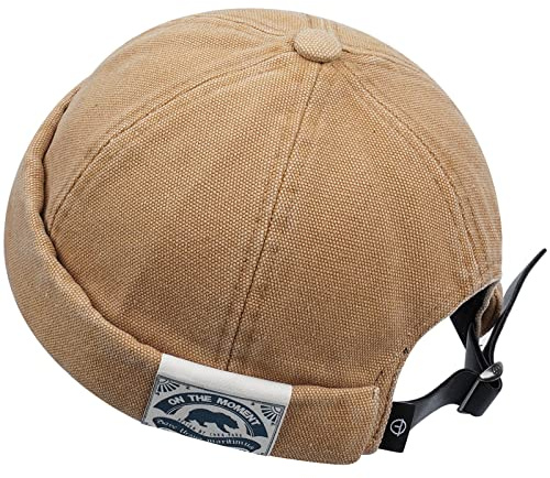 CLAPE Docker-Cap Docker mössa sjömansmössa hamnmössa män sommar jeans bomull brimless keps hat rullad manschett harbour hatt justerbar keps utan skärm, CT36-kamel, 55-60