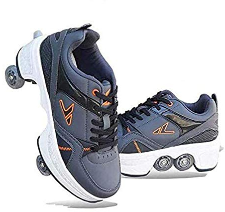 HUOQILIN Rollschuhe Unisexe Skates 2-in-1 Multifunktions Inliner 4-Rad Verstellbare Roller Skates,Verstecktes Rad Ice Skate,Einstellbare Rollschuhe Für Skaten,Laufen,Black-43