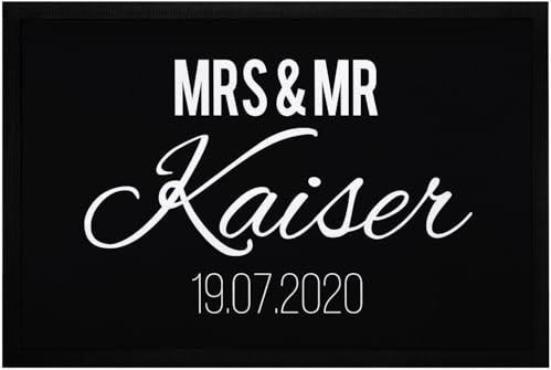 SpecialMe® Fußmatte Mrs & Mr Nachname Name Datum personalisierbar Geschenk zur Hochzeit rutschfest & waschbar Weiss 60x40cm
