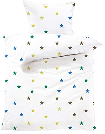 Lavea Bettwäsche Set - Stella 135 x 200cm + 80 x 80cm. Design: Sterne - Farbe: Bunt 100% Baumwolle. Hochwertig mit Reißverschluss. GOTS/Bio Zertifiziert.