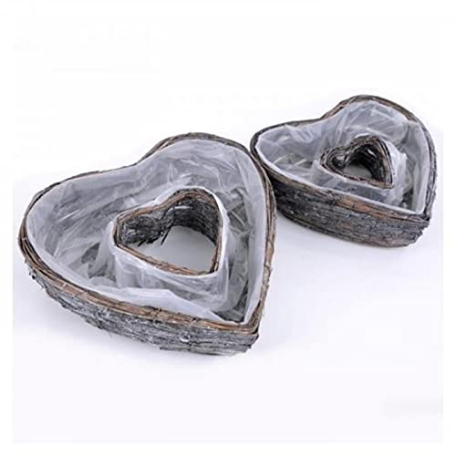 2er Set Grabherzen Pflanzen Schalen, Herz Form, Rindenstreifen. D 29 cm / 36 cm. 2 Größen, 2 Stück