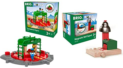 BRIO Bahn 33476 - Lok-Drehscheibe mit Kontrollbrücke & World 33754 Magnetisches Glockensignal – Eisenbahnzubehör für die BRIO Holzeisenbahn – Kleinkinderspielzeug empfohlen für Kinder ab 3 Jahren