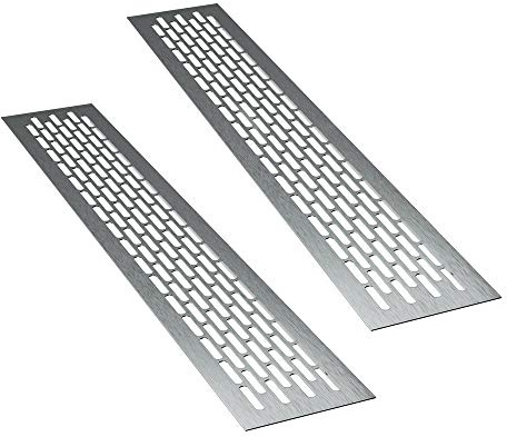 sossai® Rejillas de ventilación de aluminio - Alucratis (2 piezas) | Rectangular - dimensiones: 44 x 8 cm | Color: inox | rejilla de aire