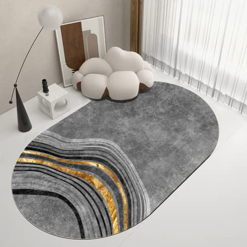 makeups1 Klassischer Orientteppich, Kurzflor Waschbarer Anti-Rutsch Ornamente Muster Teppich, Geometrischer Halbbogen aus schwarzer Esche und Gold, 180 x 180 cm