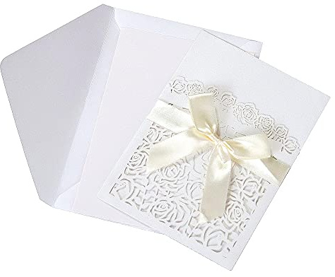 Csirnto Partecipazioni Matrimonio 10 Pezzi Invito Matrimonio Bianco Biglietti di Invito con Fogli Interni Buste e Nastro, Inviti di Nozze per Compleanno Battesimo Feste