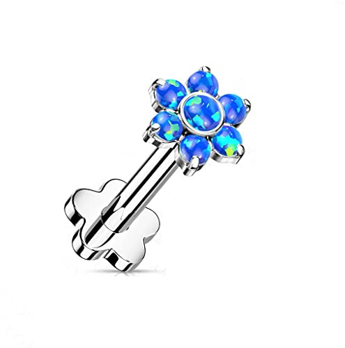 Paula & Fritz® Push-In Labret Piercing Opal Titan-IUM Grade 23 Kugel Piercing Set Mehrfarbig 1,2-mm Stab-Dicke Blüten-Sockel Madonna Medusa Monroe