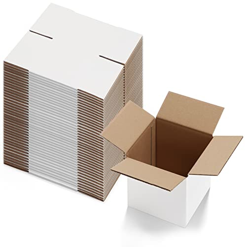Calenzana 6x6x6 Inches Shipping Boxes Set of 40, White Corrugated Cardboard Box for Packing Mailing Small Business