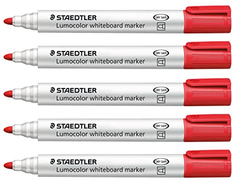 STAEDTLER Whiteboard Marker Lumocolor, 5 Stück, trocken und rückstandsfrei abwischbar, Linienbreite 2,0 mm, schnelltrocknend, nachfüllbar, lange Lebensdauer