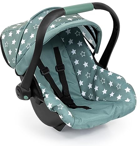 Bayer Design 67958AA Puppenautositz EasyGo, Puppensitz, Puppenzubehör, mit Gurt, Dach, verstellbarem Griff, Nordic Grün, Sterne