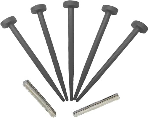 FlexiBorder Rasenkante - 5 x Grau Ersatz Gartenpflöcke und 2 x Verbinder Set - Ersatzstifte für FlexiBorder Beeteinfassung