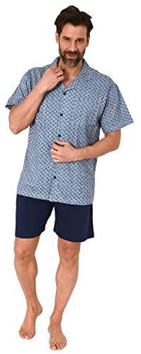 Normann Herren Kurzarm Schlafanzug Shorty Pyjama zum durchknöpfen, auch in Übergrössen, Farbe:Marine, Größe:68/70