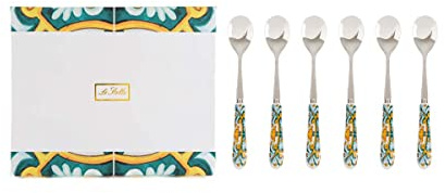 Cucharas con mango de cerámica de color mayólica, 6 unidades, cucharillas de té, cucharillas de postre, café, postre, aperitivos, para cocina, comedor, ngl 063