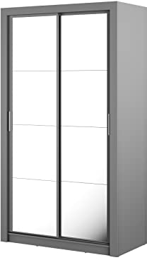 MINIO go for it - Zweitüriger Kleiderschrank ERTA 19, Schiebetürenschrank mit Spiegel, 120 cm, Farbe: Grau matt