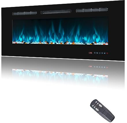 122cm Electric Fireplace Inserts, Recessed and Wall Mounted Heater, Linear Fireplace/Thermostat, Remote & Touch Screen, Multicolor Flame, Timer, Log & Crystal, 750/1500W