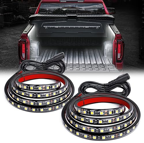 GOOACC Truck Bed Light Strip 2PCS 60 180 LEDs White Lighting Waterproof for 12V Car Cargo Pickup SUV RV Boat, On/Off Switch Blade Fuse 2-Way Splitter Cable