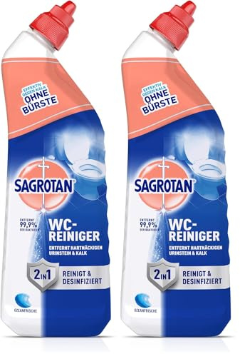 Sagrotan WC-Reiniger Ozeanfrische – 2in1 Reinigungsmittel mit Antischmutzfilm für langanhaltende WC-Frische – 1 x 750 ml (Packung mit 2)