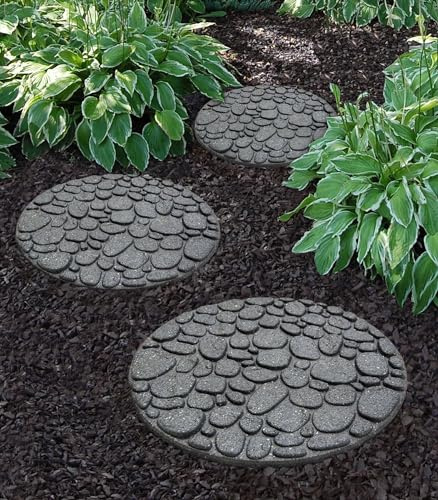 Nicoman Trittstein für den Garten, rund, 45,7 cm, aus recyceltem Gummi, strapazierfähig, für den Außenbereich, Grau, 46 cm, 2 Stück