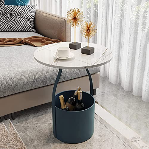 wanghaiyanBD Sofatisch, Wandtisch, moderner runder Couchtisch mit Kunstmarmorplatte und Stauraum, Beistelltisch, runde Couchtische, für Wohnzimmer, Schlafzimmer, Büro, Balkon, Wohnung