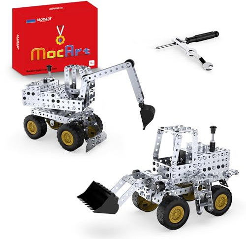 MocArt YK605 + YK606 3D Metal Puzzle Modell, Wheel Loader + Bagger Modell, 430 + 406 Teile, Baufahrzeug Modell Kit, Geschenke für Erwachsene