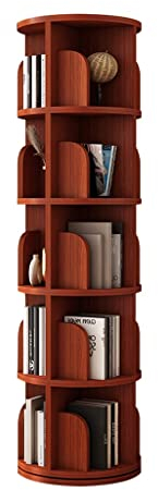 GaRcan Drehbares Bücherregal, großes Fassungsvermögen, mehrschichtiges Aufbewahrungs-Bücherregal, einfaches Bücherregal aus massivem Holz, Höhenverstellung (rot, 46 x 162,5 cm)