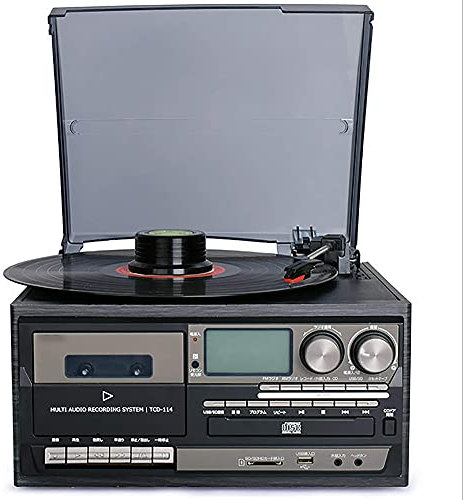 ROLTIN Giradischi Bluetooth Giradischi in Vinile Grammofono Vintage Registratore USB a 3 velocità Radio CD Multifunzione Fonografo