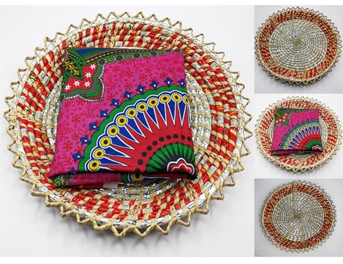 2 X TRADITIONAL 13″ LARGE ROTI CHABA WITH RUMAL SET | NAAN CHAPATI BASKET | CHANGAER | TORTILLA | HOME | KITCHEN | PAKISTANI & INDIAN BREAD SERVING TRAYS | RESTURANTS | MULTICOLOUR | TABLEWARE | UK