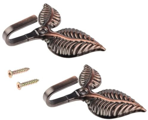 ZEACCT 2 Ganci in Metallo dal Design A Foglie Vintage, Ganci per Tende Vintage, Ganci per Tende con Nappe Vintage in Metallo, con Viti, per Corridoio Camera da Letto