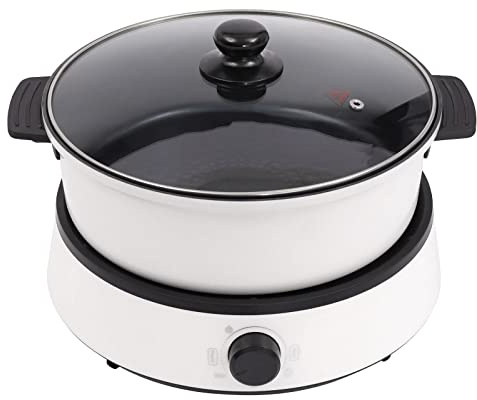 4L Multifunctional Stockpot 1350W Separate Design Multifunctional Electric BBQ Grill Pot Round Electric Multi-Cookers Ideal for Homes Kitchens Restaurants and Other Venues (White)