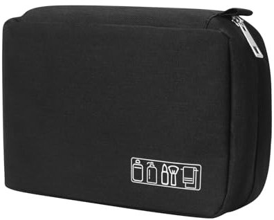 Classycoo Kulturbeutel zum Aufhängen - Kulturtasche Herren, Kosmetiktasche für Damen - Faltbare Waschbeutel mit Haken, Reisezubehör, Wasserdichter, Unisex (Schwarz)