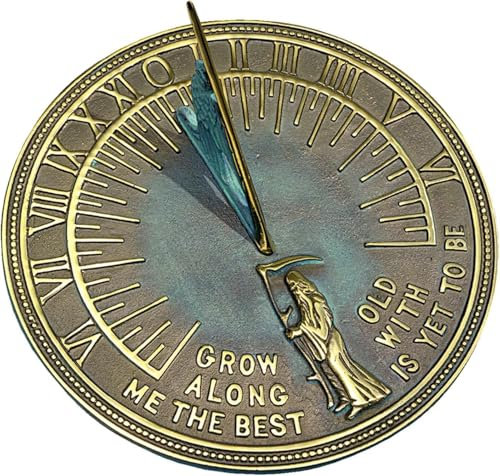 ANTIQUEMEDIEVAL Cadran solaire en laiton avec décoration de jardin vert-de-gris