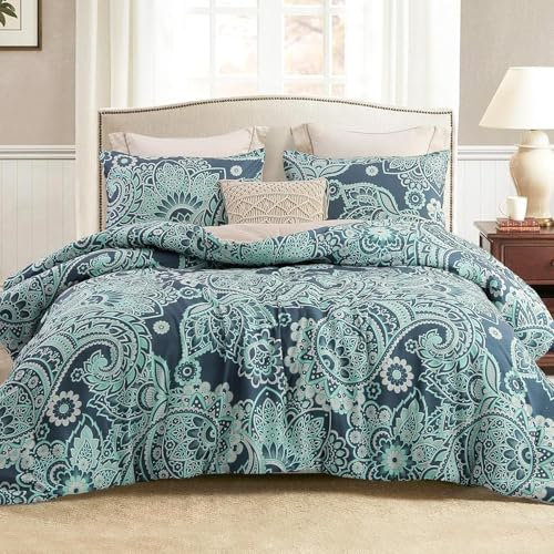 Bettdecke 200x220 Ohne Bezug Nutzbar, Abstrakte Blumen Bettdecken Waschbar Ganzjahresdecke Retro Stil 4 Jahreszeiten Steppdecke, Bettzeug Microfaser mit 2 Kissenbezug für Sommer Winter Doppelbett