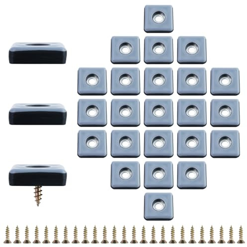 26 feltrini in teflon, da avvitare, per mobili pesanti, quadrati, con viti in acciaio inox, per mobili, poltrone, gambe della sedia (25 x 25 mm)