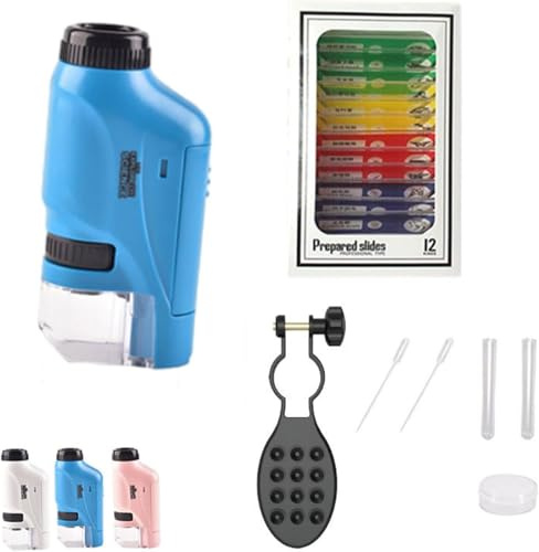 Microscope Enfant Portable, Microscope Enfant avec Lumière LED, Microscope De Poche, Microscope Portable De Poche pour Enfants, Le Petiscope Enfant, Microscope De Poche Enfant 60x-120x (Bleu)