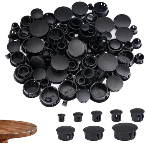 Abdeckkappen für Bohrlöcher, Blindstopfen Kunststoff Lochstopfen Schwarz 6/8/10/12/16/20/22/25MM, 120 Stück Bohrloch Abdeckkappen, Bohrloch Abdeckstopfen Verschlussstopfen für Schränke Maschinen Möbel