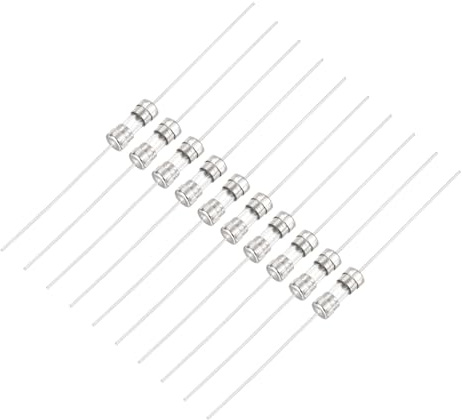 sourcing map Glassicherung, 2 A, 250 V, 0,4 x 1 cm, Schnellsicherung mit Kabel für Haushaltsgeräte, 10 Stück, silberfarben