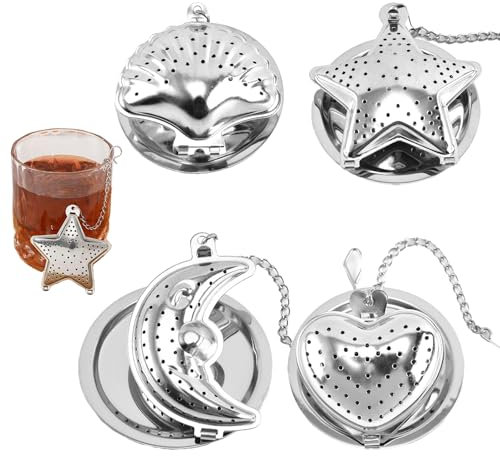 4 Pièces Infuseur à Thé en Acier Inoxydable, Infuseur Thé, Passoire en Forme de Cœur en Forme D'étoile, Filtre à Thé Pour Thé en Vrac pour Théière, Épices, Mug, Tasse, Bouteille