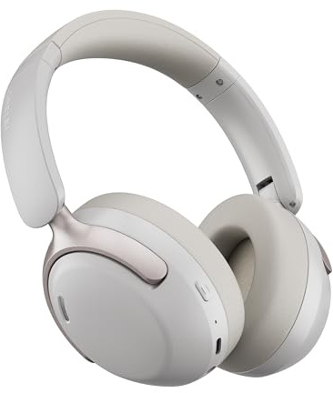 LORELEI Hybrid Active Noise Cancelling Headphones, QC30 Wireless Over Ear Headsets, 60H Playtime Bluetooth Headphones with Mic，Deep Bass Comfort Fit Ear Muff Soft-Earpads Fast Charging -White Smoke