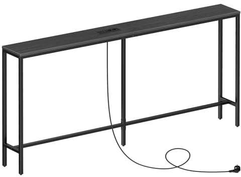 MAHANCRIS Schmal Konsolentisch mit Ladestation, 160 cm Beistelltisch, Flurtisch hinter dem Sofa, Ausstellungstisch für Sofa, für Flur, Wohnzimmer, Schwarz ACTBK165UE01