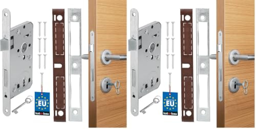 KOTARBAU® Serrure à larder 72/55 mm DIN gauche Serrure à clé polygonale Serrure de porte avec contre-plaque en acier inoxydable de qualité supérieure Robuste Argent (Lot de 2)