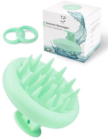 TRE PURI® Massaggiatore cuoio capelluto – Spazzola cuoio capelluto in silicone 100% Ecologico e Super Morbido – Materiale Naturale Riciclabile - Marchio ITALIANO - OMAGGIO elastici capelli ed E-book