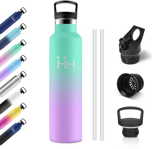 Borraccia Termica 1L, Borraccia con Cannuccia, Bottiglia Termica Riutilizzabile, a Prova di Perdite, Isolamento Doppia Parete, senza BPA, Termos per Adulto, Campeggio, Ciclismo, Lavoro, Viaggio