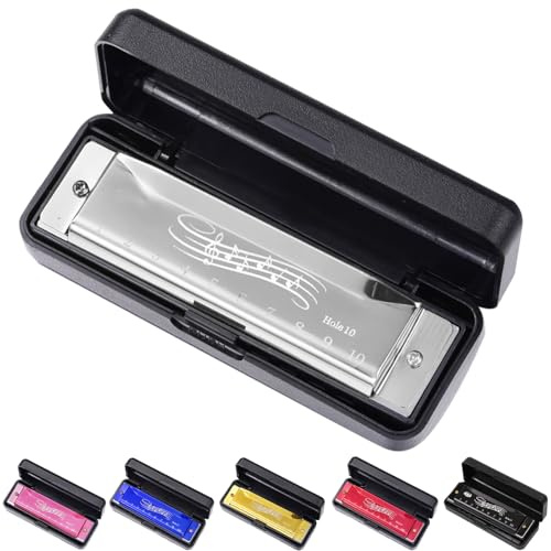 10 hole harmonica, silver full scale metal mini C-key harmonica, suitable for adults, Thanksgiving and Christmas back to school gifts