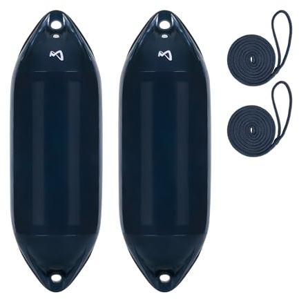 Mesle Bootsfender Ultra 2er Set mit Leine, ø 11.5 cm | 40.5 cm lang, Langfender aufblasbar, Bootsfender, Fender Schiff Yacht Schlauchboot