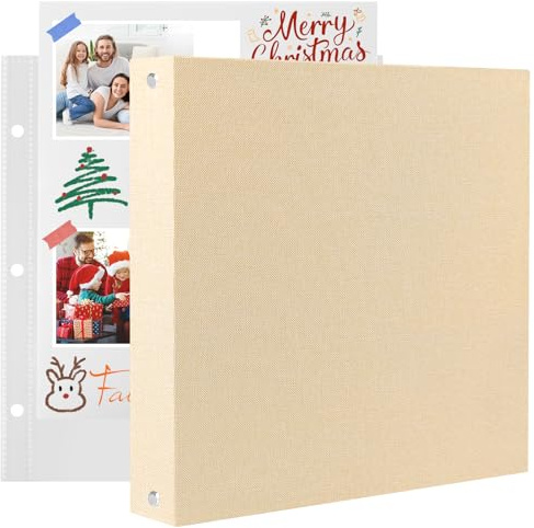 AIOR Fotoalbum Scrapbook 30x30cm mit 20 Taschen, Leinenbezug Fotoalben zum Selbstgestalten und Einkleben 40 Seiten Fotobuch für Geburtstag Hochzeit (Beige)